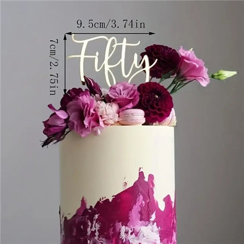 Gold Fifty Acrylic Cake Topper