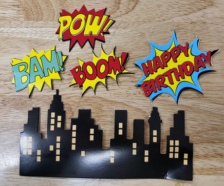 Super Hero Cake Topper Set - Printed Card