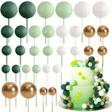 Gold, White & Pastel Green Balls Cake Decorations