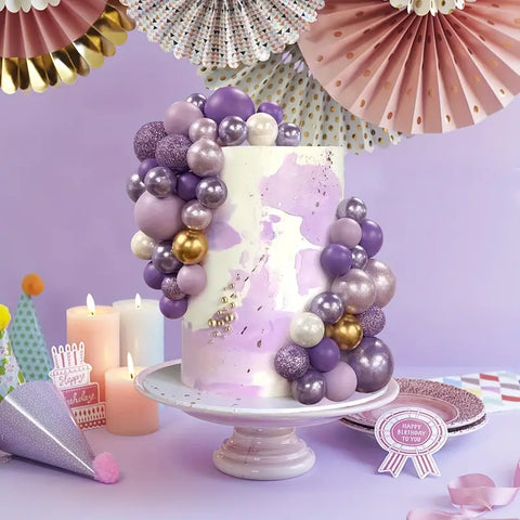 Purple Balls Cake Decorations 15 Piece Set