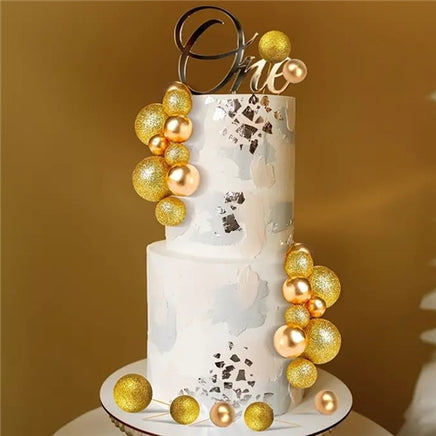 Gold Ball Cake Decorations - 25 Pieces - Non Edible