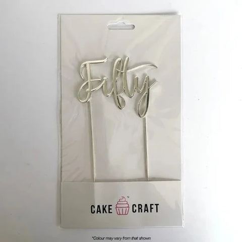 Fifty Silver Cake Topper - Metal Plated.