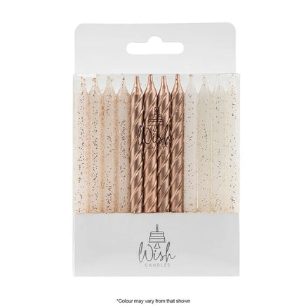 Wish Rose Gold and White Spiral Cake Candles. 24 Pack