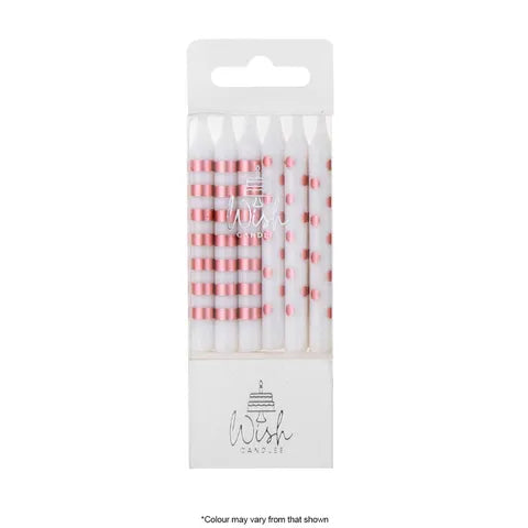 Wish Dots & Stripes Candles Rose Pink - 12 Pack