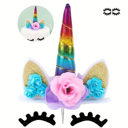 Rainbow Unicorn Horn & Ears Cake Topper Set