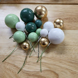 Gold, White & Pastel Green Balls Cake Decorations