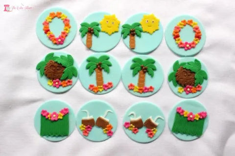 Luau Theme Fondant Cupcake Toppers. Set of 12