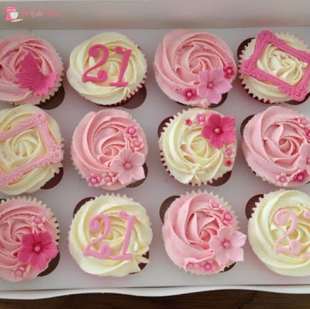 21st Birthday Female Cupcakes. Available in 6 or 12 Packs.