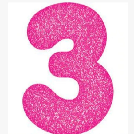 Number 3 Pink Candle With Shimmery Glitter.