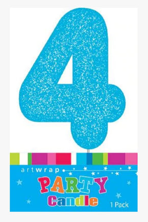 Number 4 Blue Candle With Shimmery Glitter
