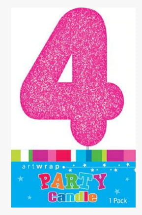 Number 4 Pink Candle With Shimmery Glitter.