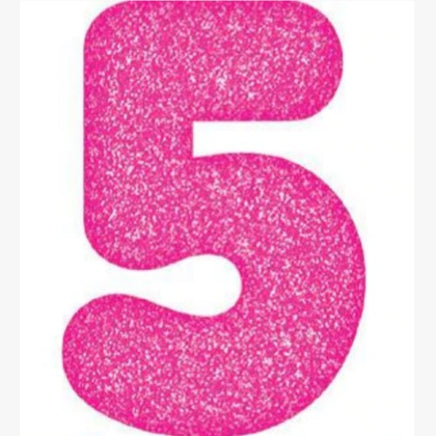 Number 5 Pink Candle With Shimmery Glitter.