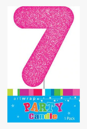 Number 7 Pink Candle With Shimmery Glitter.