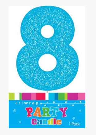 Number 8 Blue Candle With Shimmery Glitter