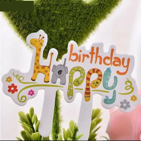 Animal Theme Happy Birthday Cake Topper