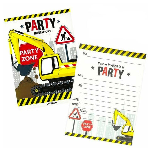 Construction Theme Party Invitations - Pad of 20