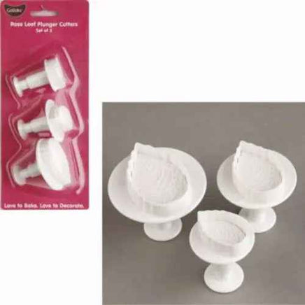 GO BAKE PLUNGER CUTTER ROSE LEAF X3