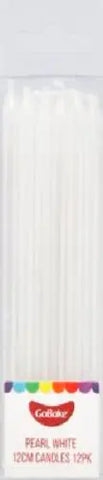 Go Bake Tall Pearl White Candles 12cm. Pack of 12