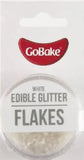 Go Bake White Edible Glitter Flakes. 2gm Pottle Go Bake