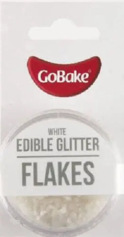 Go Bake White Edible Glitter Flakes. 2gm Pottle