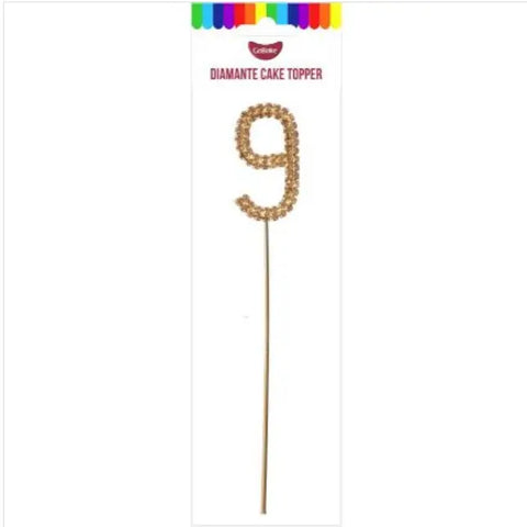Number 9 Gold Diamante Cake Topper. Glitz and Glamour