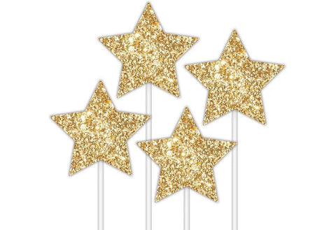 Gold Glitter Star Card Cake Toppers - 4 Pack