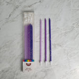 Cake Candles Super Tall 18cm Ombre Purple With Silver Splatter