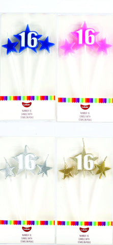 Number 16 Cake Candles- Stars on Picks. Great Value