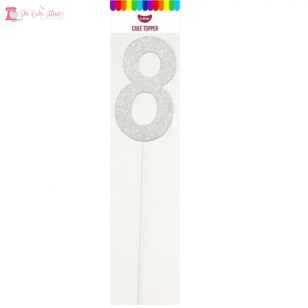 Number 8 Silver Card Cake Topper