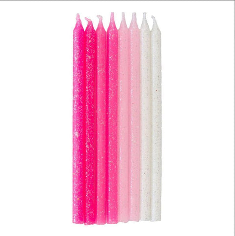 Pink Glitter Tall Candles - 16 Pack