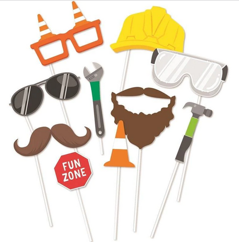 Construction Theme Party Photo Props. 10 Pack