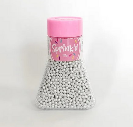Silver Sugar Pearls (cachous) 4mm. 120gm Container