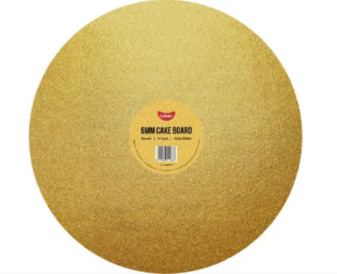 14 Inch Gold Glitter Round Cake Board. 6mm Thickness