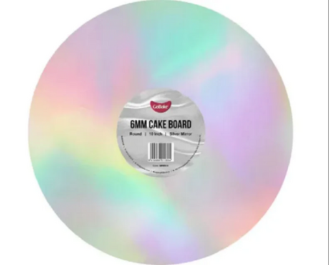 10 Inch Silver Mirror Round Cake Board. 6mm Thickness