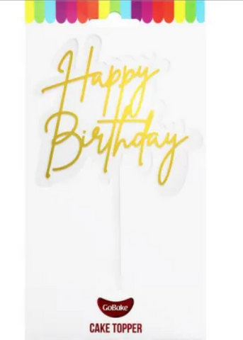 Acrylic Clear Happy Birthday Topper - Gold