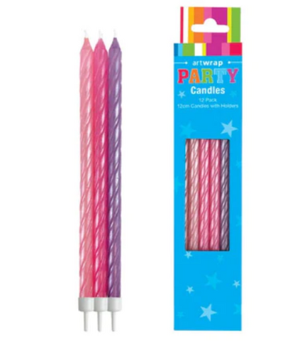 Pearl Pinks & Purple Tall Spiral Candles - 12 Pack