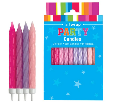 Spiral Candles Pinks & Purple - 24 Pack