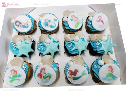 Little Mermaid Theme Cupcakes. Available in 6 or 12 Packs.