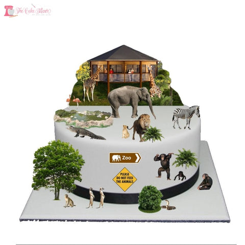 Stand Up Zoo Theme Scene Edible Wafer Paper Cake Topper