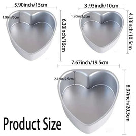 3 Piece Heart Baking Tin Set - Aluminium