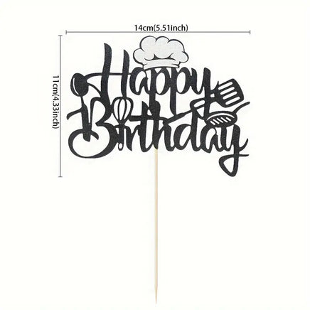 Chef Theme Happy Birthday Cake Topper. Glitter Card