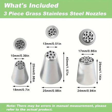 Grass Piping Nozzle Set. 3 Sizes of nozzle