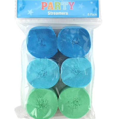 Crepe Paper Streamers 6 Pack Blues & Green