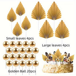 Gold Palm Leaves and Ball Cake Decorations