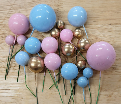 Ball Cake Decorations - Gender Reveal Colours