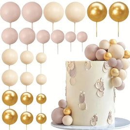 Gold, Pink & Ivory Ball Cake Decorations