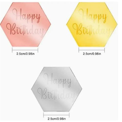 Acrylic Happy Birthday Cupcake Disc Hexagon - 3 Colours