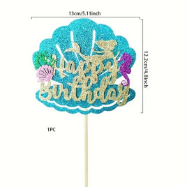 Mermaid Theme Glitter Card Cake Topper