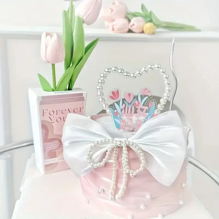 Pearl Bow Cake Decoration - Non Edible. Food Safe
