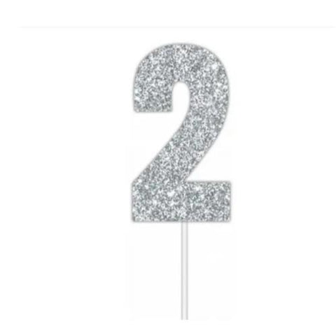 Number 2 Silver Card Cake Topper